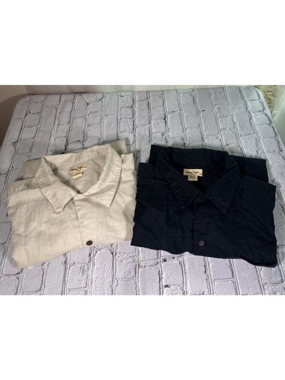 Lot Of 2 Panama Jack Button Up Shirts Ramie Cotton Black & Sand Mens XXL
